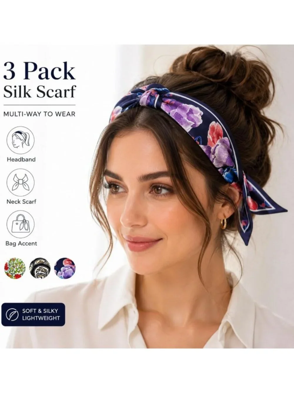 Versatile 3-Pack Skinny Scarves for Women - Silk-Like Hair & Neck Accessories